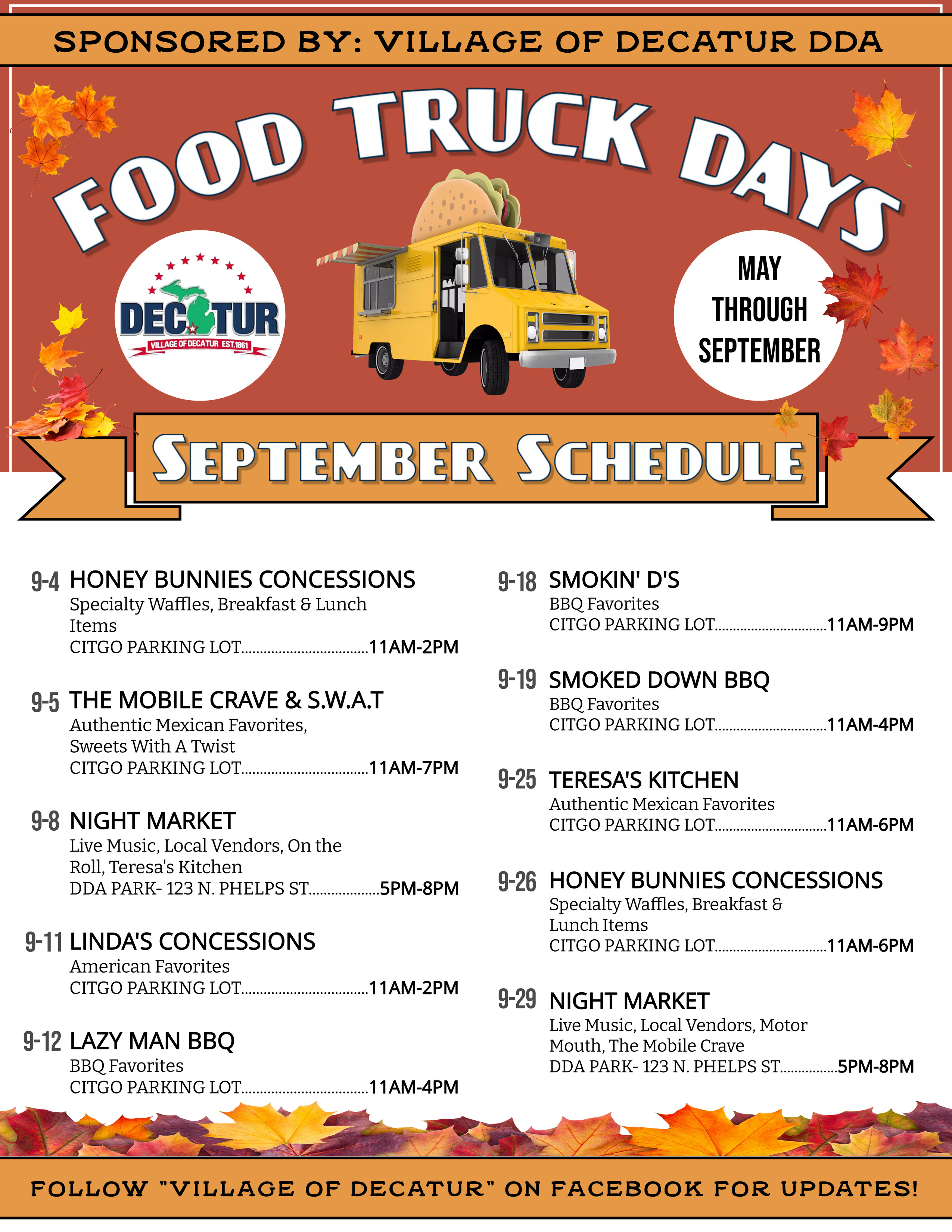 September Food Truck Schedule